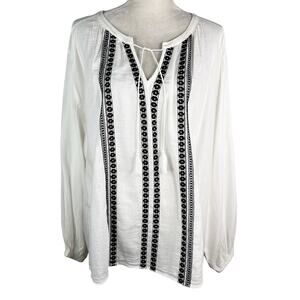 Old Navy Boho Blouse Off White Black Embroidery XXL 2XL New
